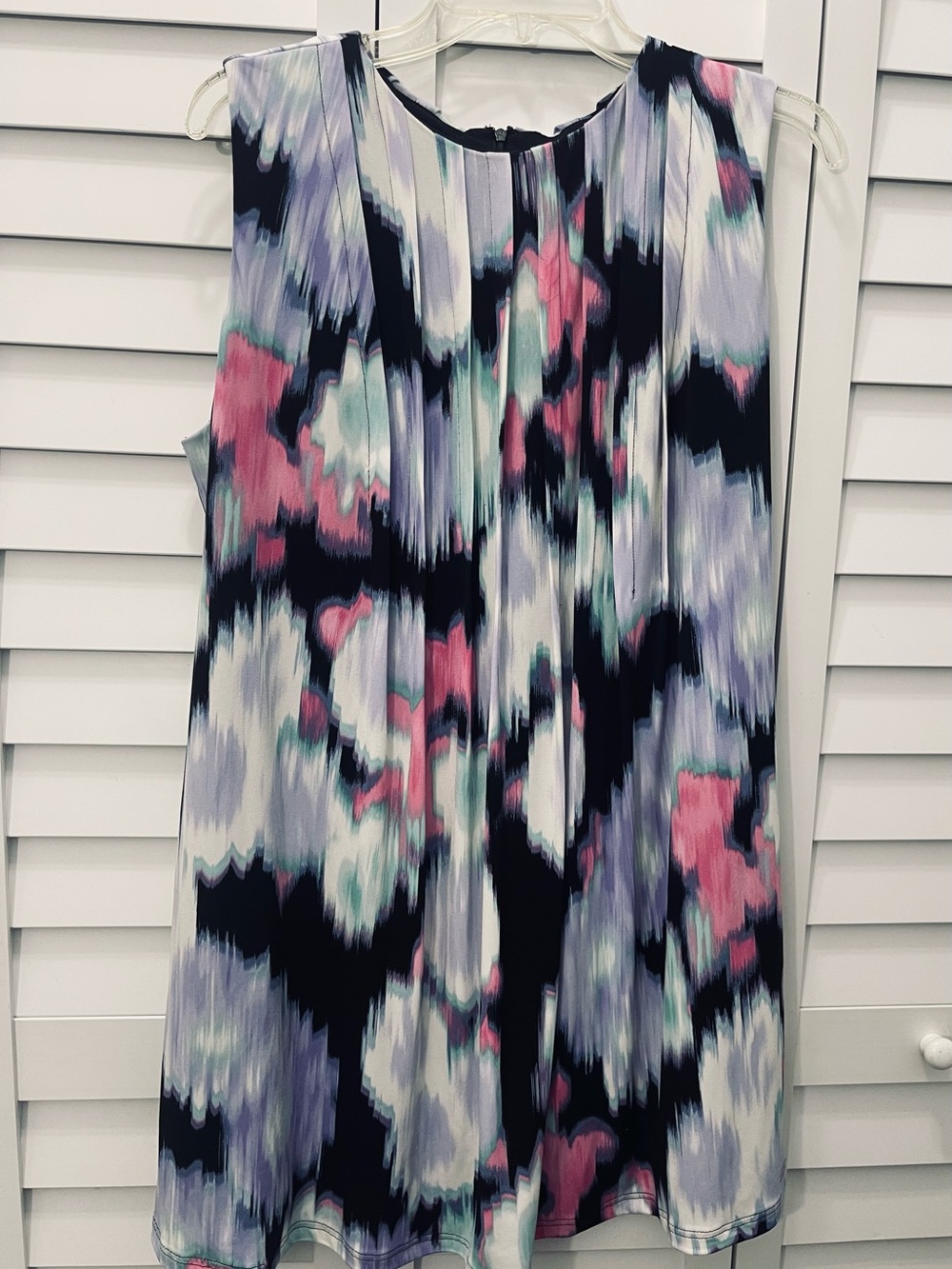 Calvin Klein Sleeveless Dress with Front Pleats in Black, Pink & Mint